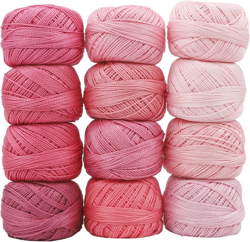 AMOHilos Size 8 Double Mercerized Egyptian Long Staple Cotton Pearl Thread 12 Gradient Colors per Box 5 Grams Ball Rainbow Color Embroidery Thread for Crochet Cross Stitch Hand Embroidery (12D) - Image 1